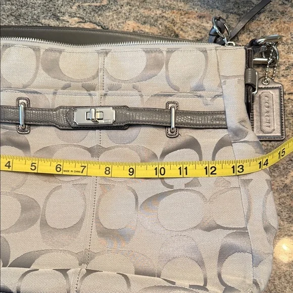 Coach Gray Signature Canvas Shoulder Bag with Turn-Lock Detail - Picture 8 of 9